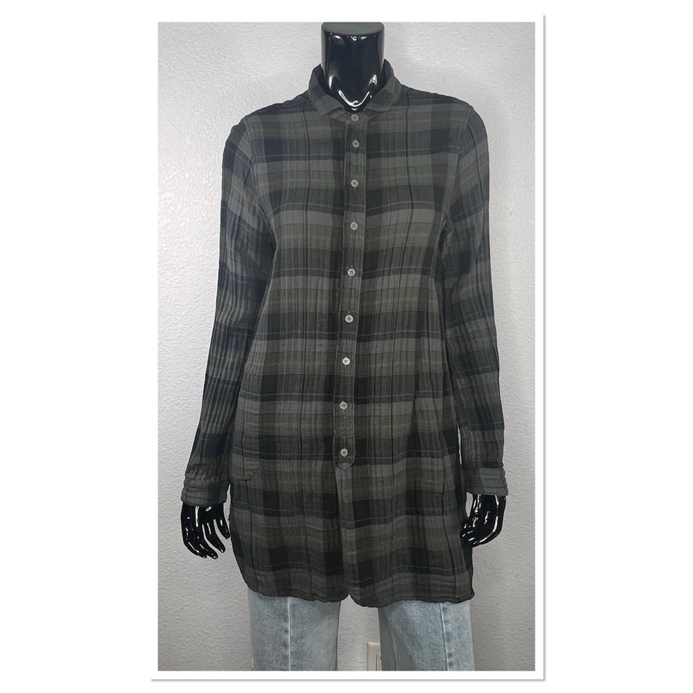 FREE PEOPLE X CP SHADES NIRVANA PLAID TUNIC Sz S Green Gray Black 100% Cotton